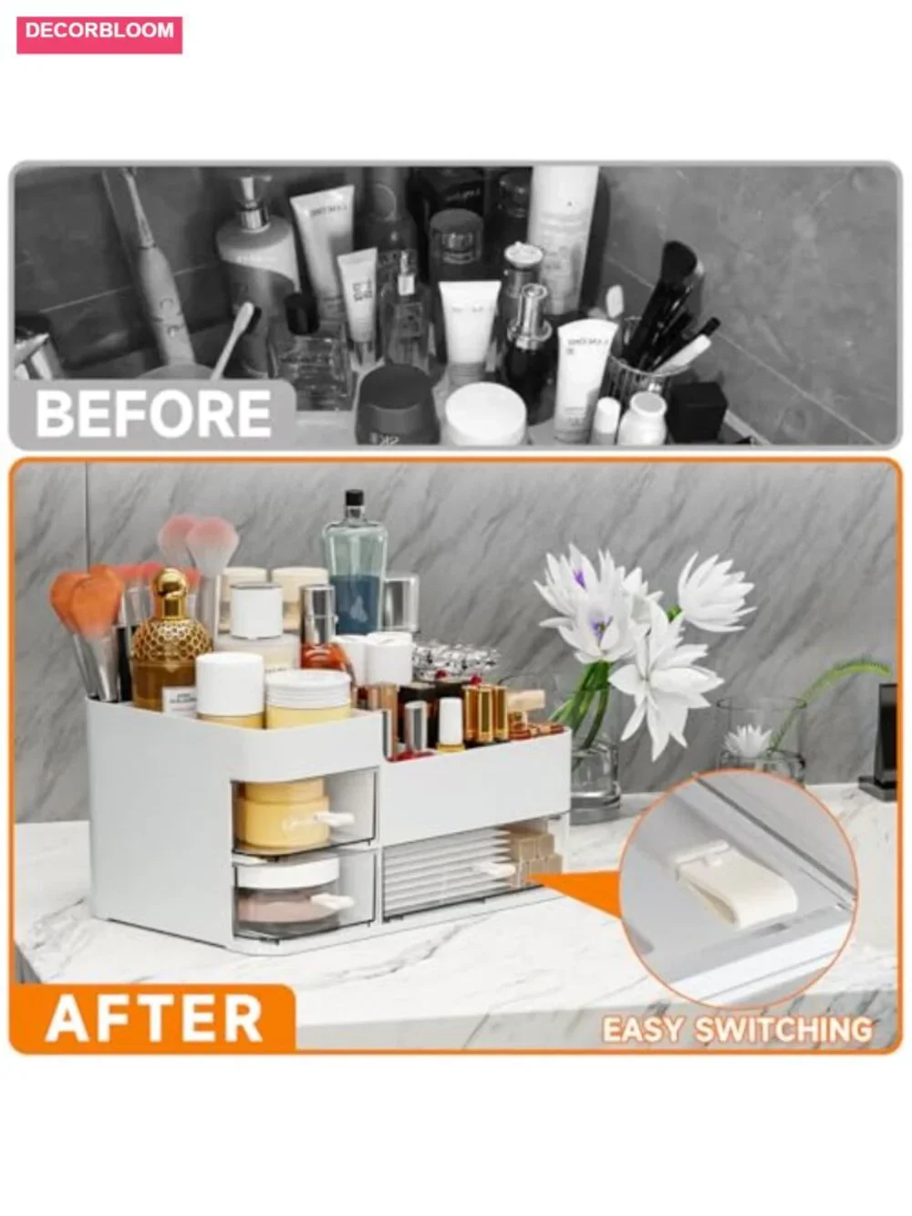 White Makeup Organizer With Drawers, Large Skincare Organizer for Countertop,